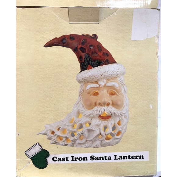 Vintage Cast Iron Santa Claus Lantern Whimsical Cresent Moon Shape 10lbs 11.5" - Picture 3 of 3